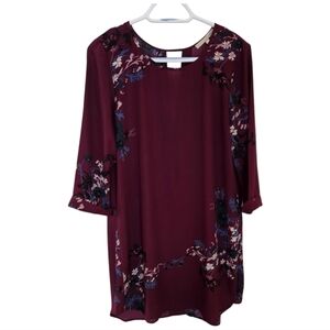 Monk & Lou Burgundy Floral Shift Dress Size M 3/4 Sleeves​​​​